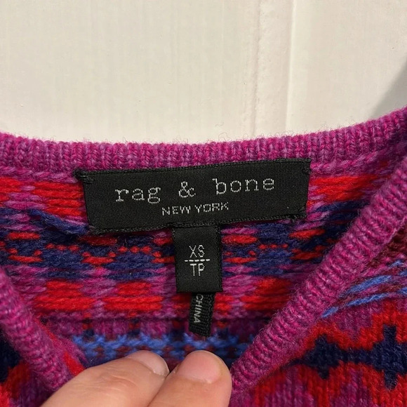 EUC RAG & BONE  Willow wool fair isle cami size XS  red/purple - Picture 3 of 6